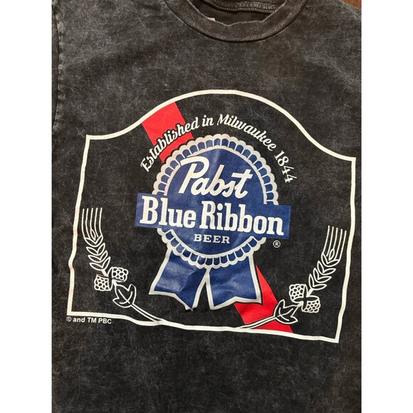 PBR Pabst Blue Ribbon SHIRT MENS SMALL BLACK BEER BREWING Bleach Dye - Picture 4 of 4